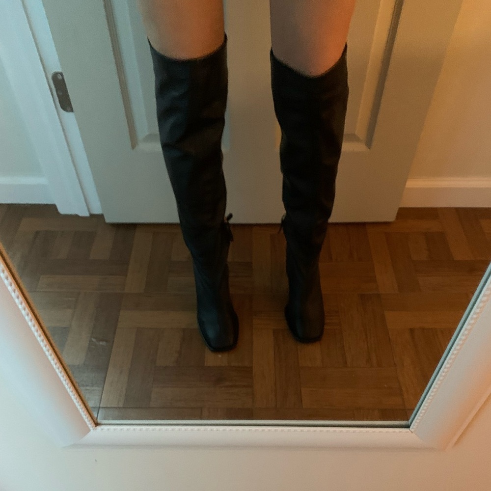 Zara black leather over the knee boots size 38. 7.5